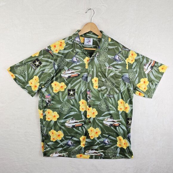 US Army Hawaiian AE Sport Shirt Mens Size Medium Button Up Floral Aop USA Made - Picture 2 of 8